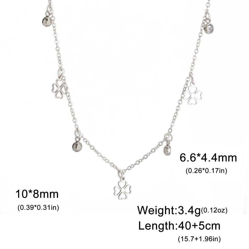 Teamer Four-Leaf Clover Clear Zircon Necklace Stainless Steel Little Charms Choker Lucky Jewelry Birthday Gift 2026 Spring New