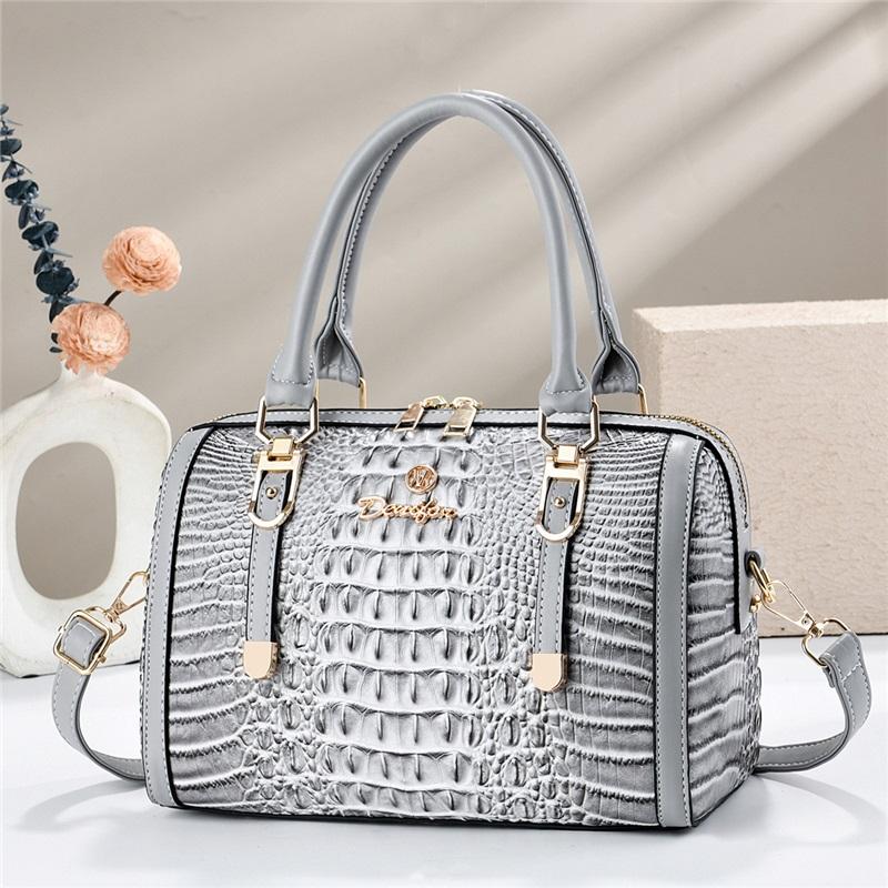 Premium Croc Print Boston Handbag For Ladies, Stylish Multiway Shoulder & Crossbody Daily Bag