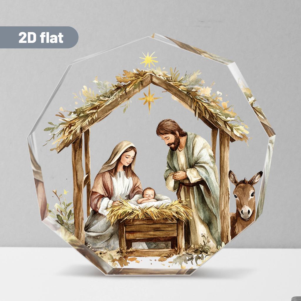 Nine-Sided Acrylic Decorative Pieces Featuring a Nativity Scene, Perfect for Desktop Decoration And As a Gift for Pastor'S Day 