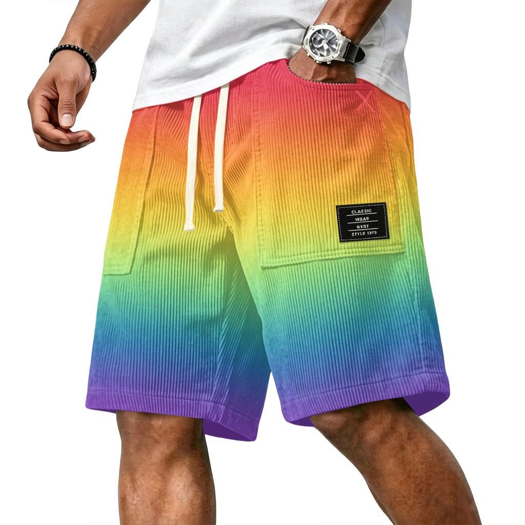 Herren Freizeit Corduroy Kordelzug Shorts Farbverlauf Stil mit Buchstaben Aufnäher Klassisch Bequem Sitz Sommer Strandkleidung