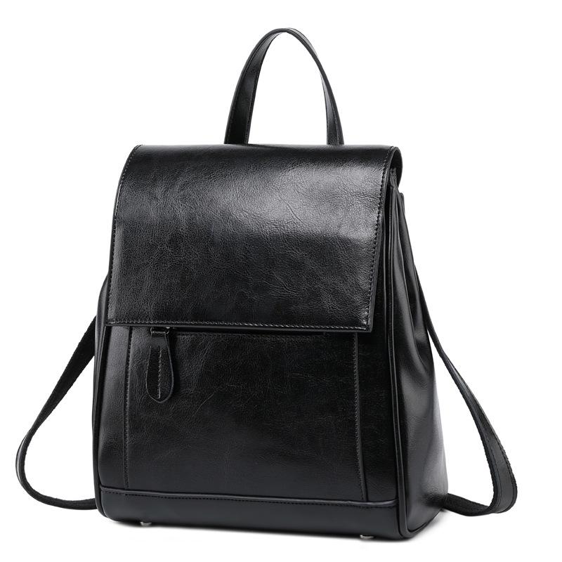 Women's Leather Backpack Versatile Oil Wax Cowhide Backpack