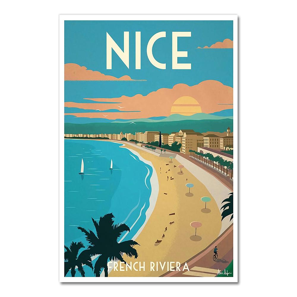Provence Nice France Pop Art Travel Canvas Painting Vintage Wall Kraft Posters Coated Wall Sticker Home Decor Picture Gift