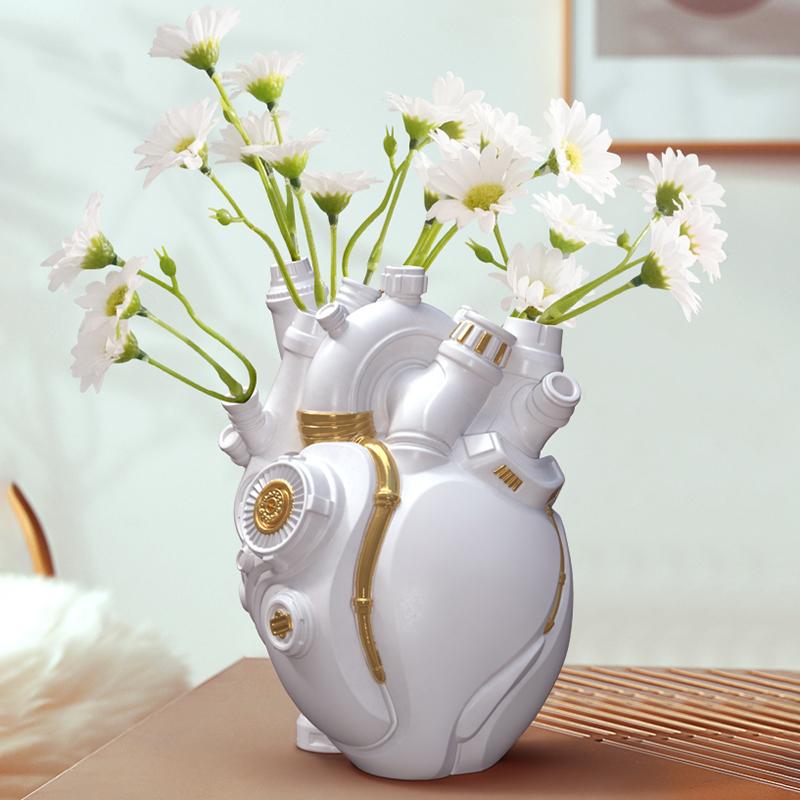 Decorazione Casa Cuore Meccanico Vaso Cardiaco Decorazione Scrivania Casa Artigianato Resina Decorazione Ornamenti per Fioriere Casa nero