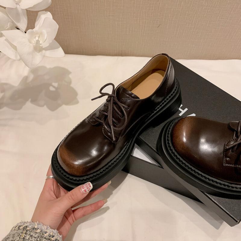 

New women s platform single shoes round head foot cover low heel large size shoes sheepskin women s shoes four seasons genuine leather one-pedal si 40 коричневый