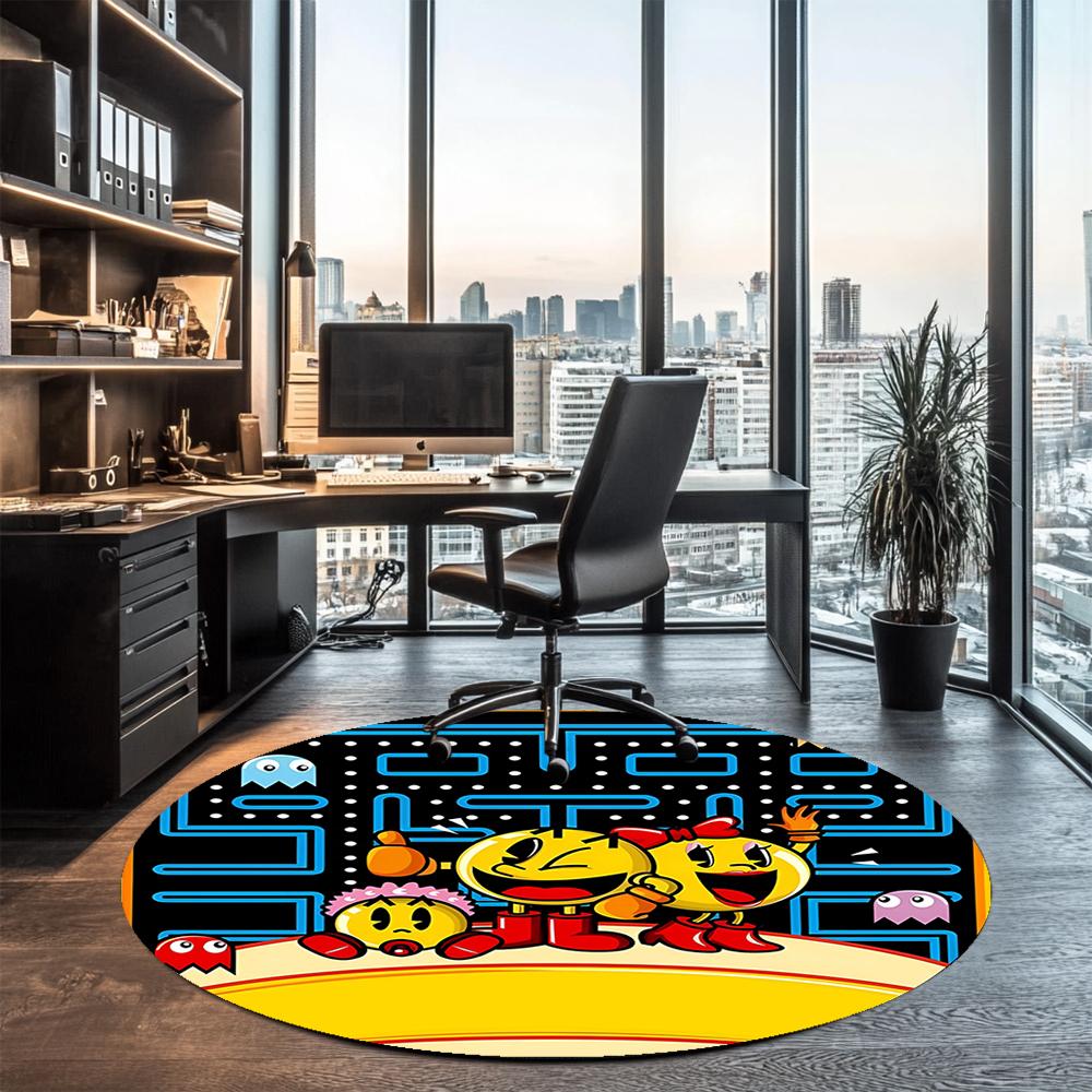 Pac Man Printed Round Rug Carpet Chair Rug Area Rug Entryway Doormats,for Office Chair Living Room Bedroom Kitchen Room.
