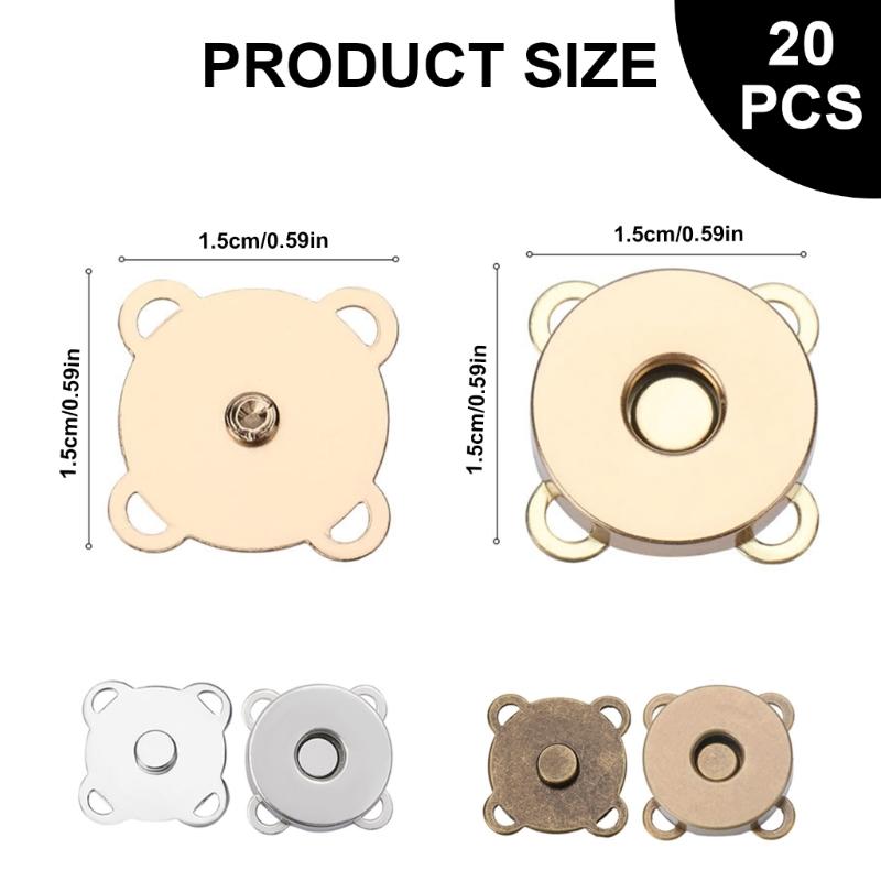 20 Pcs/Set Plum Magnetic Snap Buttons 15mm Magnetic Buttons Plum Press Studs for Sewing Bag Craft Handbags Clothing