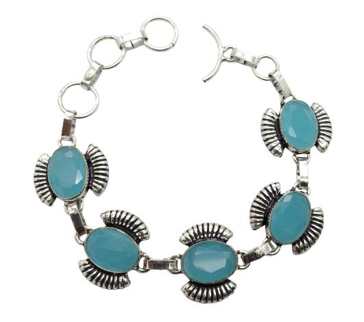 Aqua Chalcedony Gemstone Silver Plated Handmade Bracelet Jewelry BR 03
