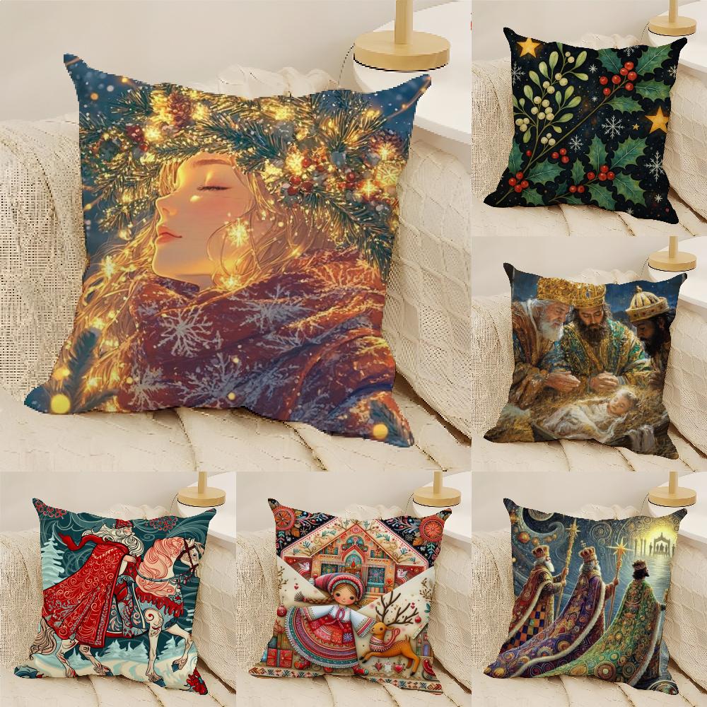 Cartoon Children'S Illustrations Religious Prints Pillow Case Linen Pillow Case Sofa Home Decor Cushion Cover Cushion Cove
