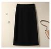 2025 Wool High-Waisted Black Slit Mid-Length Skirt - Autumn/Winter Slimming Style
