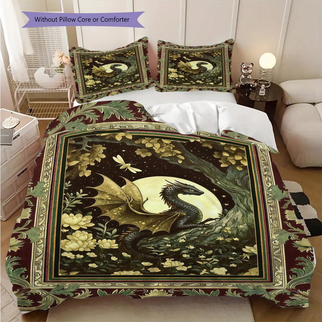 Medieval Gothic Fantasy Dragon bedding, duvet cover, pillowcase, home decoration, birthday gift (1 * duvet cover+2 * pillowcase, coreless)