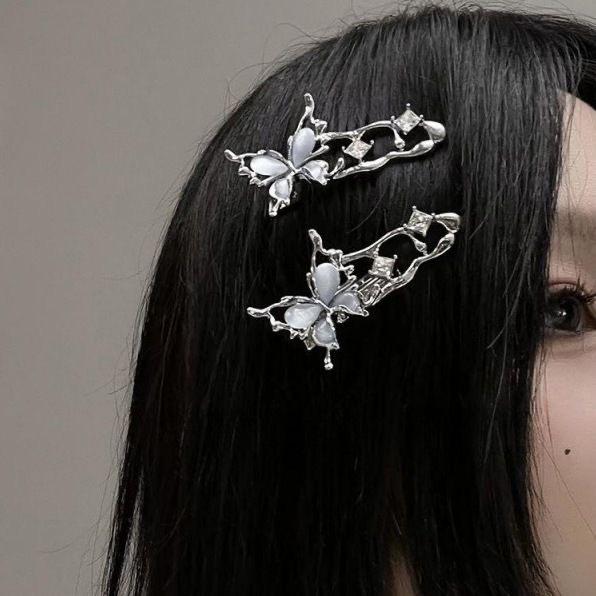 Liquid Indifferent Cat's Eye Butterfly Metal Hair Clip for Women - Exquisite Side Duckbill Hairpin Accessory