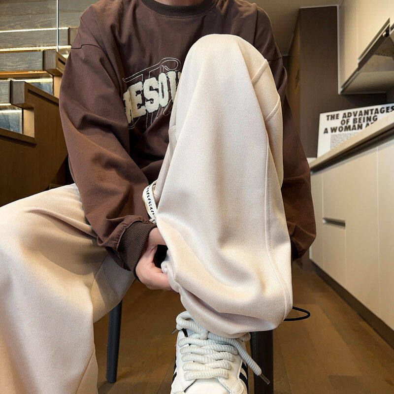 Fang Shaonan's White Casual Drawstring Straight-Leg Pants from the Trendy Brand Goodbai, Loose Wide-Leg Pants for Men