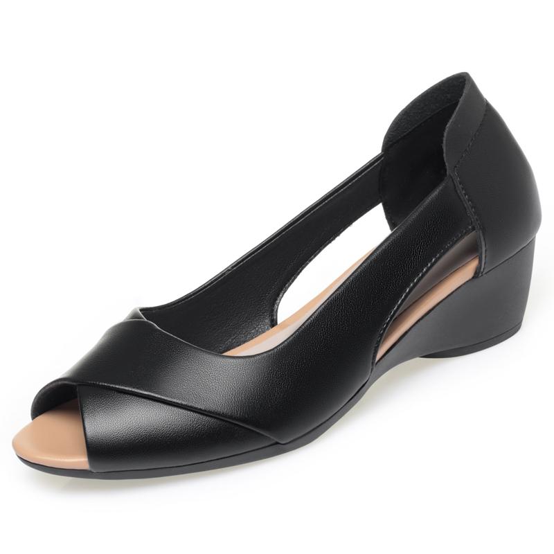 Módní AIYUQI 2025 nové dámské sandály Klínový podpatek Mělké protiskluzové dámské boty Velká velikost kožené sandály s rybí tlamou dámské