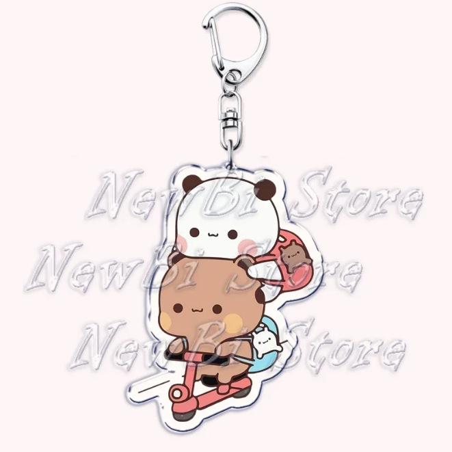 Acrylic Cartoon Bear Keychain with Lobster Clasp - Cute Bubu & Dudu Duo Keyring Accessory.