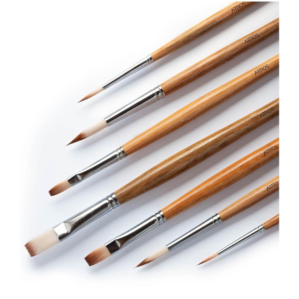 Sett med flate + runde malepensler/Håndlaget profesjonelt kunstnermalepenselsett for akryl-, akvarell- og gouachemaling med penselholder