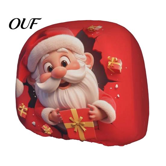 Soft Elastic Car Headrest Covers Christmas Cover, Stretch Santa Deer Print Auto Travel Decor Protector, Universal Fit Holiday Interior for Most