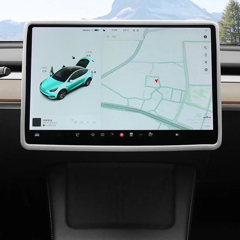For Tesla Model Y Juniper 2025 Center Console GPS Screen Frame Protector Cover New Model 3 Highland 2024 Plaid Decor Accessories