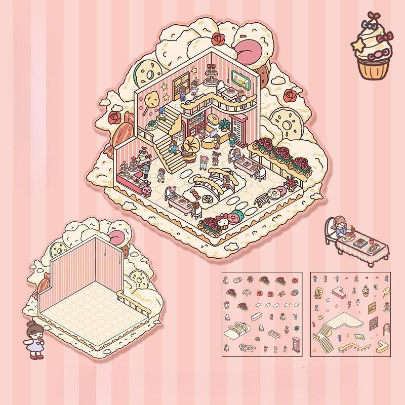 Cartoon Miniature Scene 3D Stickers Retro DIY PET Landscape Stickers Decompression Korean Stationery Scrapbooking Posters