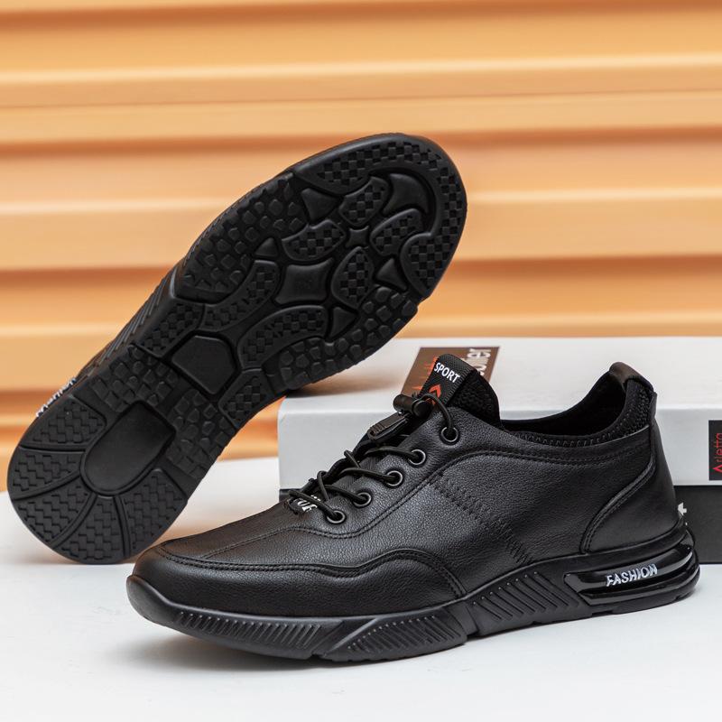 Men's Real Leather Shoes Travel Shoes Real Leather Men's Running Shoes Autumn and Winter Trendy Sports Shoes Korean Version Casual Thick Sole