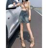 Retro Spicy Girl Plus Size Summer Denim Mini Skirt - Hip-Hugging, Slimming A-Line for Chubby Girls, Anti-Exposure Design