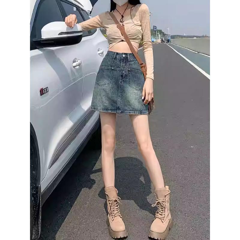 Retro Spicy Girl Plus Size Summer Denim Mini Skirt - Hip-Hugging, Slimming A-Line for Chubby Girls, Anti-Exposure Design