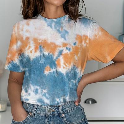 Summer Round Neck 3D Tie Dye Printed Top Fashionable Casual Short Sleeved Women's T-shirts