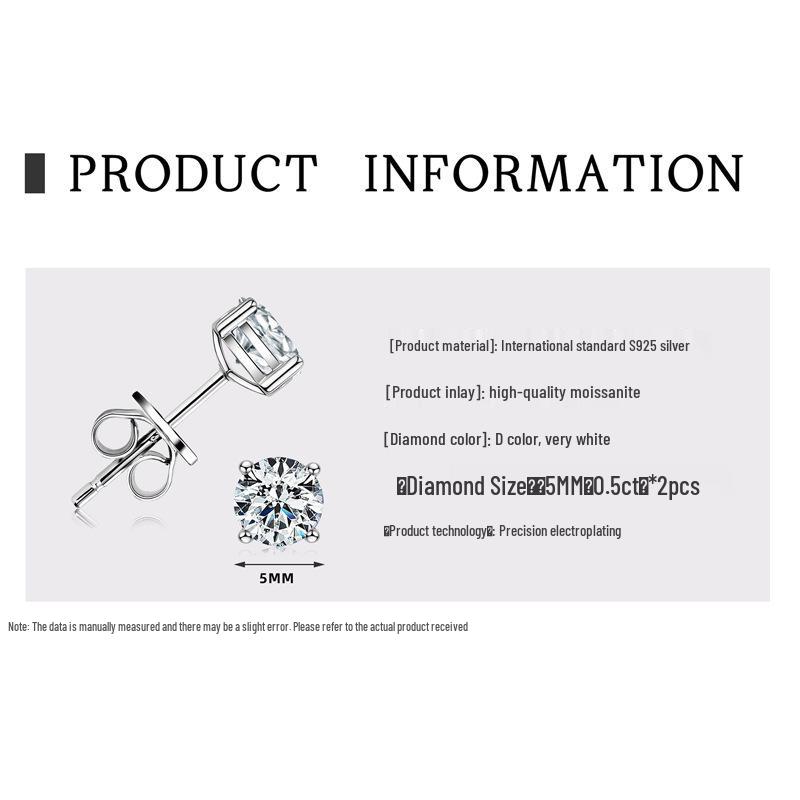 D Color 2 Carat Moissanite Stud Earrings, 18k Gold-plated S925 Sterling Silver for Women