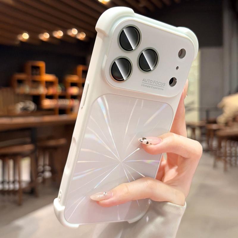 Bumper Shockproof Soft Silicone Case For iPhone 15 14 13 16 17 Pro Max Laser Aurora Glass Lens Protection Touch Buttons Cover