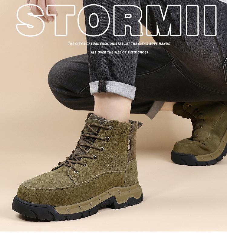 Men's Thickened Cowhide Snow Boots - Wool-Lined, Cold-Proof, High-Top Winter Cotton Martin Boots