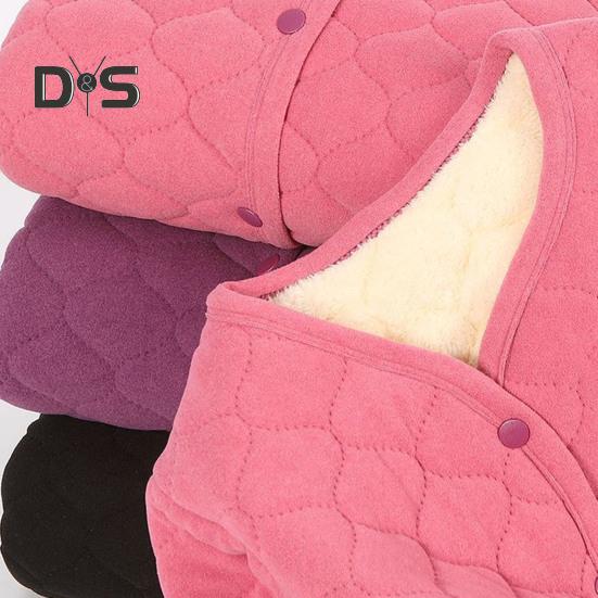 Mid-aged Women Jacket Plush Size Thickened Fleece V Neck Single-breasted Slim Fit Long Sleeves Warm Pockets Mother Bottoming Coat