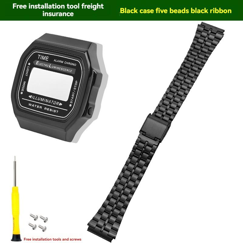 Dla Casio CASIO seria A168W zmodyfikowana stal nierdzewna metalowa mała sztabka złota srebrny blok koperta zegarka akcesoria do paska