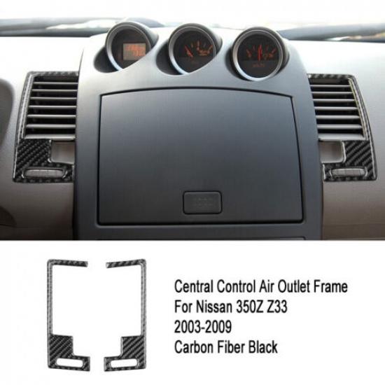 2x Bright Carbon Fiber Car Front Center AC Vent Cover For Nissan 350Z 2003-2009