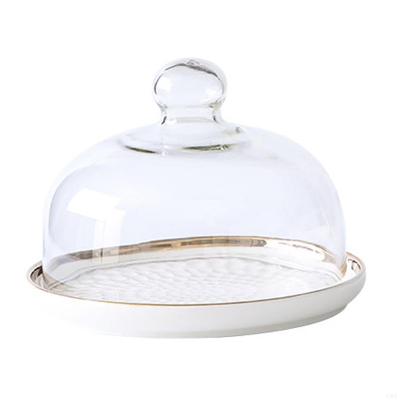 

Round Ceramic Cake Plates for Cakes Dessert Cupcake Display Trays with Glass Lid X3UC білий