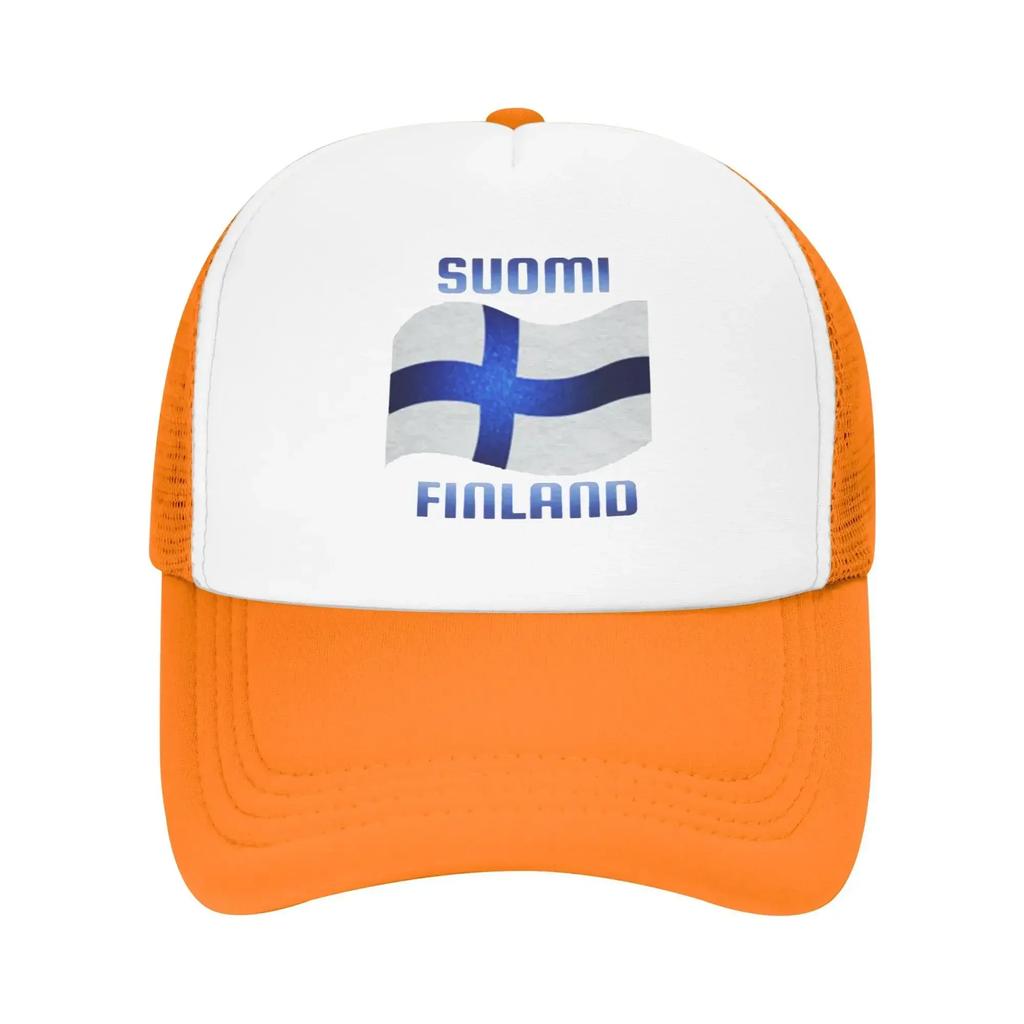 Suomi Flag of Finland Blue Cross Summer Mesh Baseball Caps Women Men  Unisex Female Beach Sunscreen Hats Hip Hop Trucker Cap