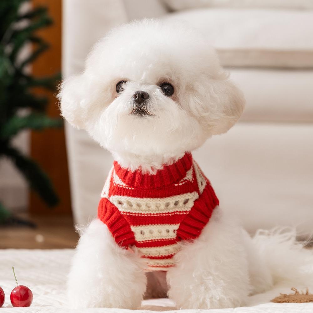 New Autumn and Winter Dog Clothes Hollow Knitted Three-dimensional Cherry Pet Sweater Winter Thickened Warm Dog Clothes