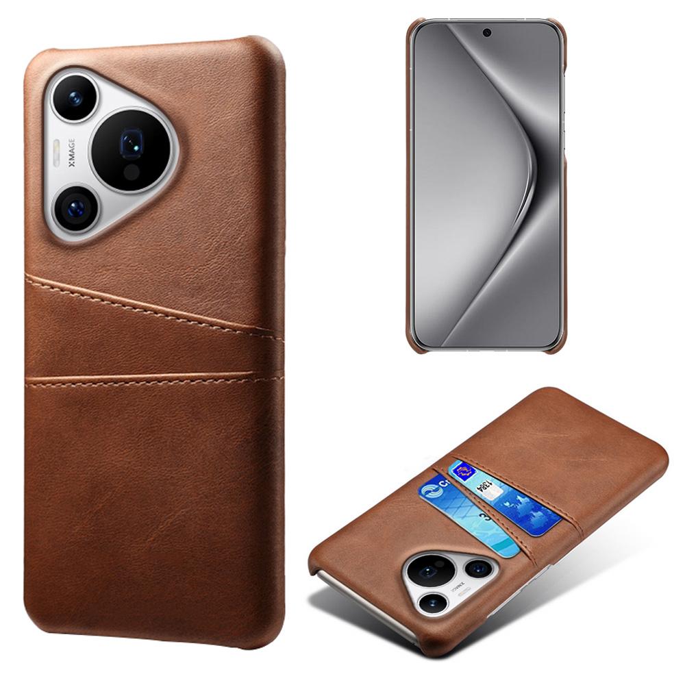 

For Huawei Pura 70 Pro/Pura 70 Pro+ Case Dual Card Holder Leather+PC Phone Cover Brown