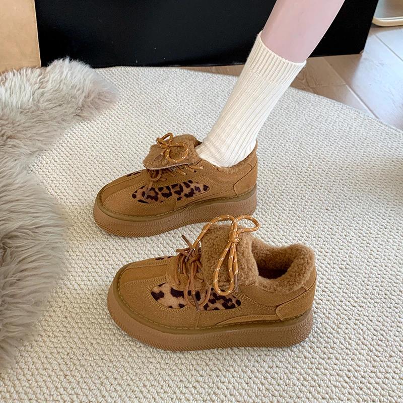 Fashion Autumn New Thick Snow Boots Women Fashion Round Head Color Matching Before Lacing Anti-slip Wear-resistant Low-top Shoes