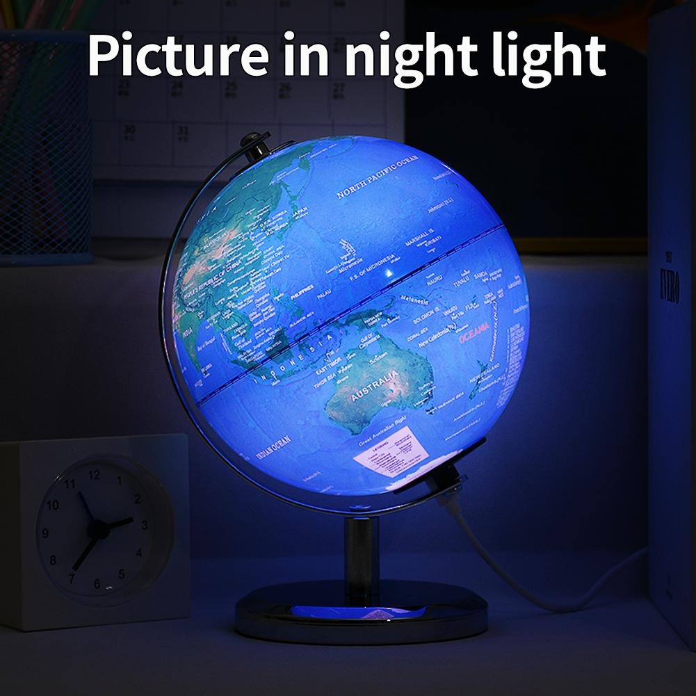 14CM Metal Frame Plastic Geography Education Globe Earth World Map Globe Light Lamp for Decor Kids Teaching Tool