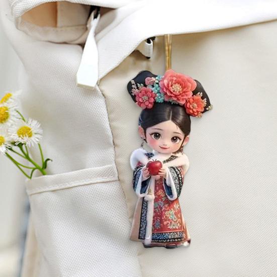 Yousheng Keychain Pendant Red Fruit Symbolic Charm Traditional Qing Dynasty Style Girl Charm Key Chain Peace Good Fortune Handbag Keyring Decoration