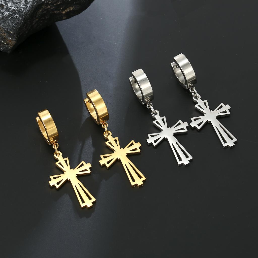Gothic Cross Earrings for Women Men Stainless Steel Hoop Earrings Christian Religious Jewelry Amulet Gifts Daily Accessories
