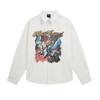 Mens Loose Long Sleeve Shirt Cartoon Pegasus Print Streetwear Casual Button Down Fall