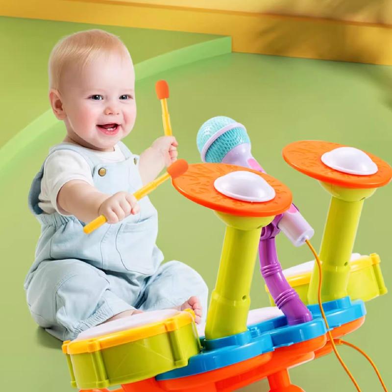 Colorful Early Education Multi-functional Drum Set With Microphone And Piano Toy Instruments For Kids Ages 2 To 6 Years