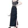 Women's Korean Style Solid Color High-Waisted Slimming Half Skirt Summer Ruched Split Bodycon Long Skirt