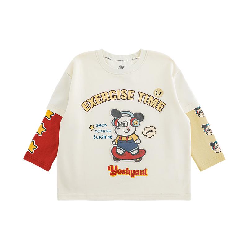 

Wulibuyi Boys Long-Sleeve Cartoon Contrast Color Two-in-One T-Shirt - Spring Fashion Trend 80 cm