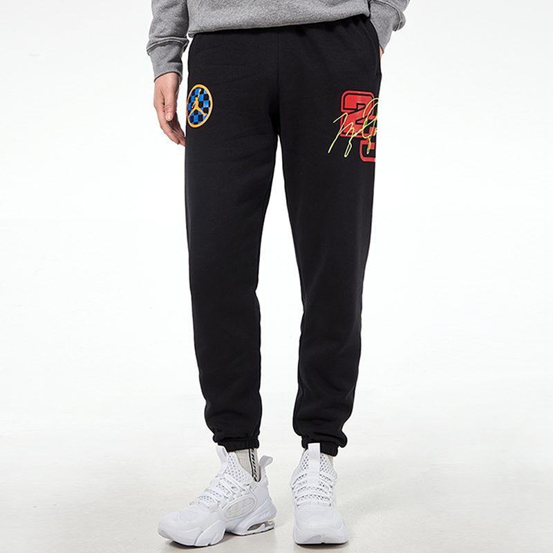 Jordan Air 23 Running Training Print Fleece Lined Foot Length Style Knitted Sweatpants Men's Black CV3162-010