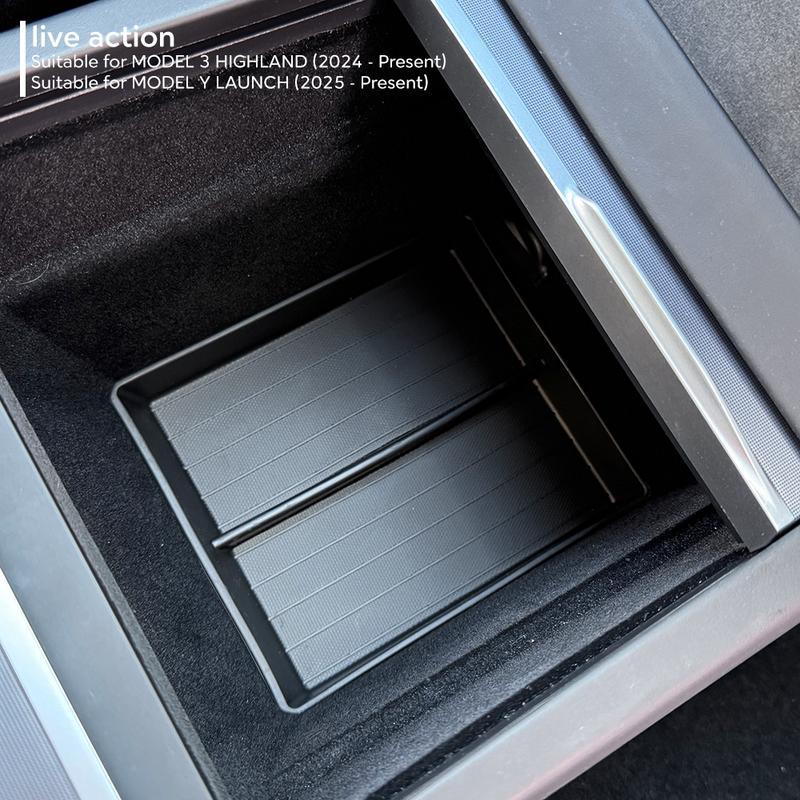 For Tesla Model Y Launch Juniper 2025+ Model 3 Highland 2024 Center Console Eyeglasses Case Armrest Storage Box Tray Upper&Lower