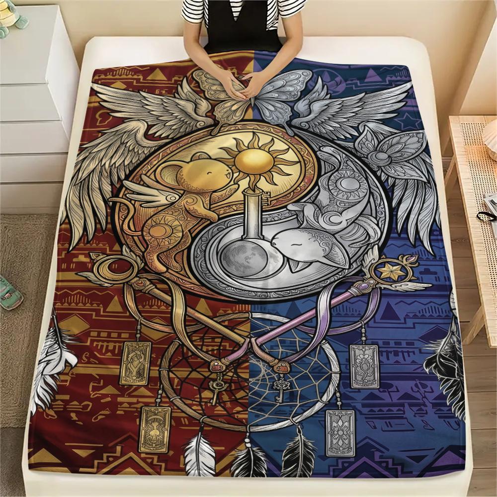 Warm Cardcaptor Sakura Pattern Flannel Blanket Cozy Print Throw for Bedrooms Sofas Chairs Travel Picnic Multi-use-Xin