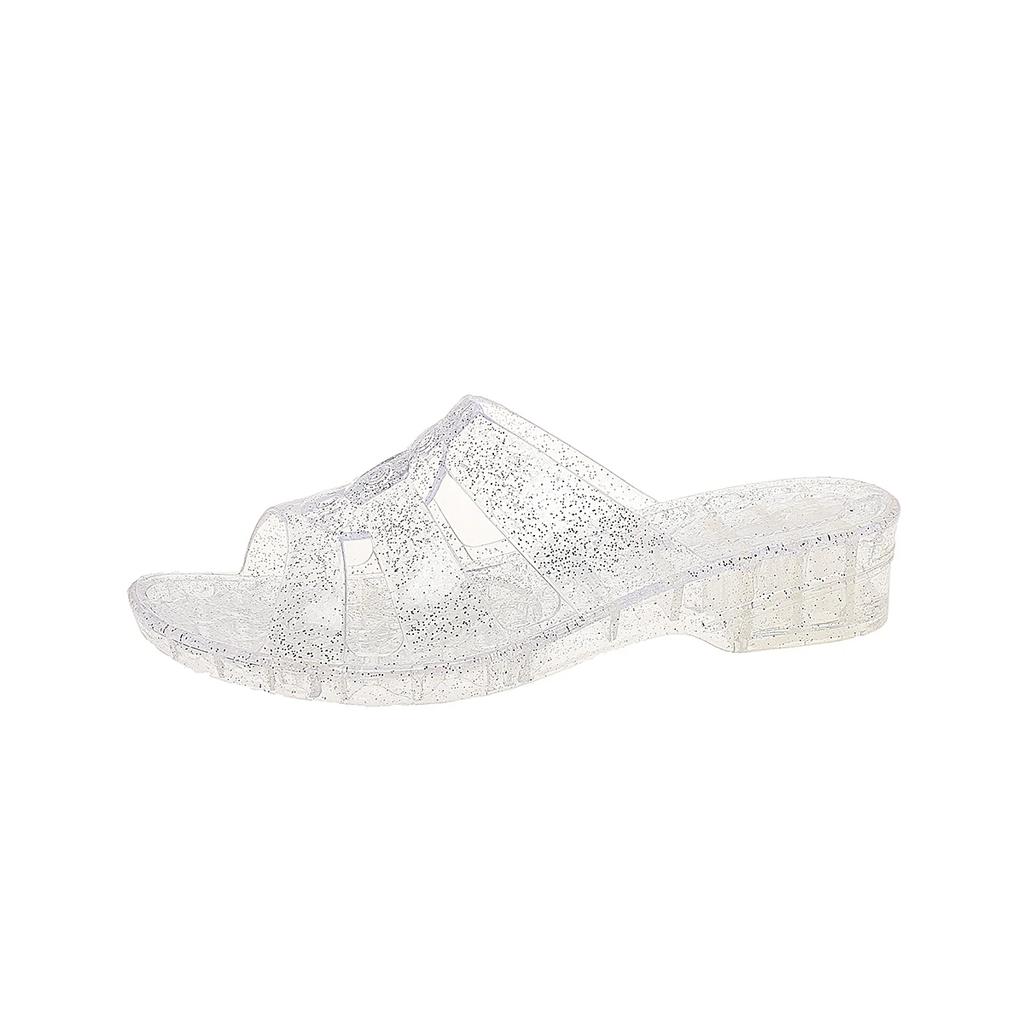 2025 Sommer Neue Damen Kristall Outdoor Sandalen Mittelhoher Absatz Lässig Runde Zehenpartie Geflochtene Pantoletten für Alltag Strand & Reise