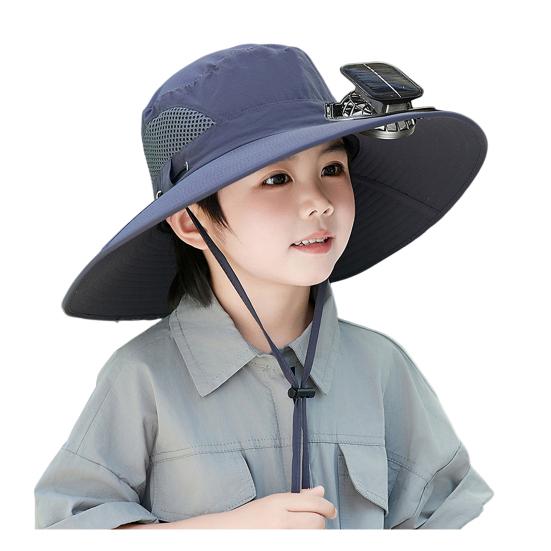 

Children Hat Breathable UV Protection Bucket Hat with Solar Fan Wide Brim Neck Sunshade Adjustable Strap Summer Outdoor Gear 1 Set темно-сірий