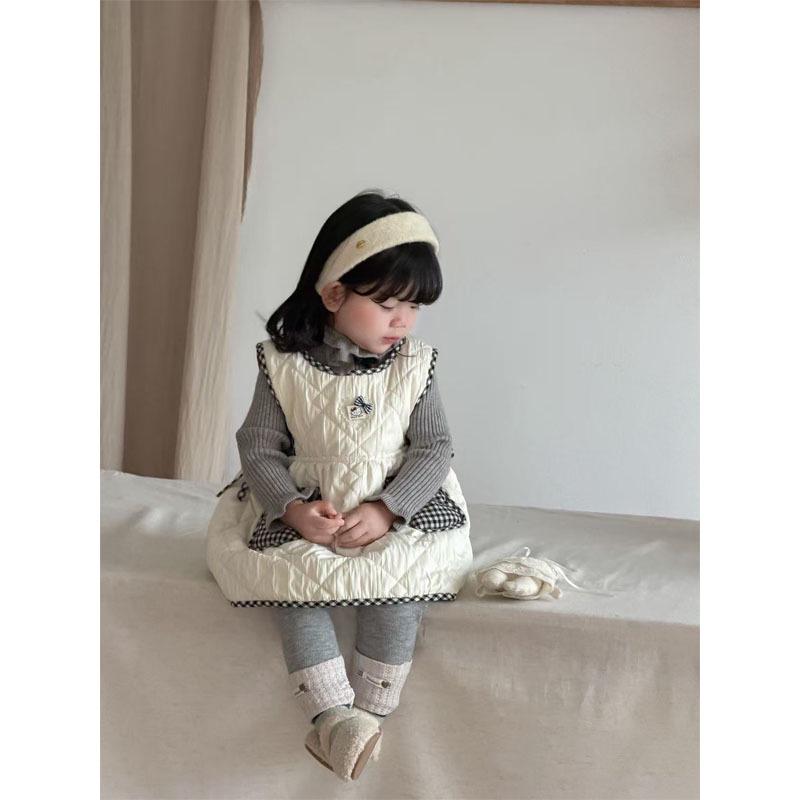 Baby Girl Korean Style Winter Vest and Long Sleeve Mori Dress Set